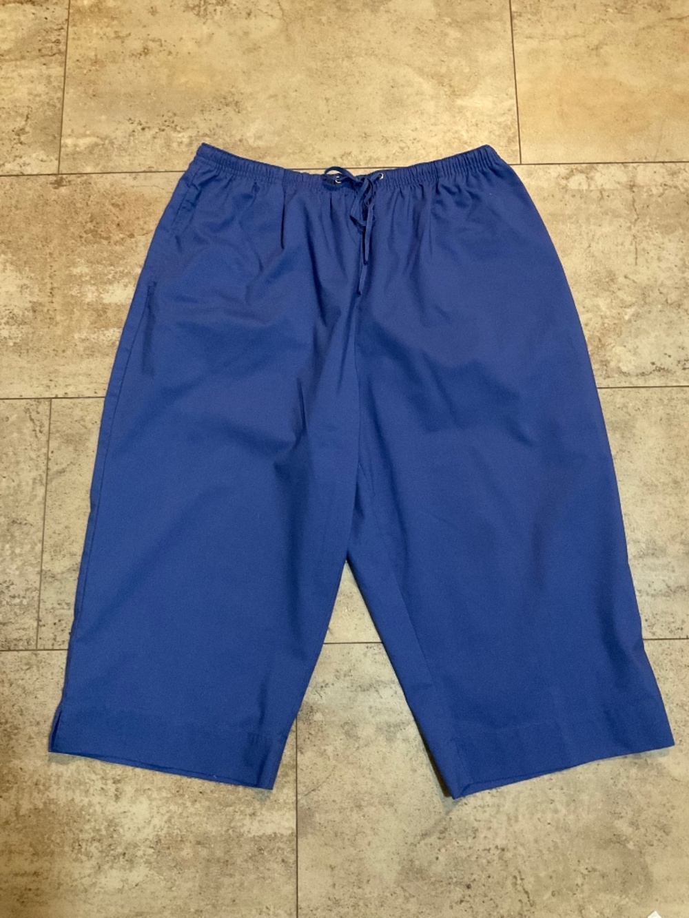 Karen Scott Sport Royal Blue Wide Leg Elastic Waist Capris Sz XL with pockets